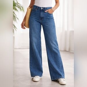 LOFT Women’s Wide Leg Jeans Blue Mid Rise Denim Classic Fit Sz 8/29